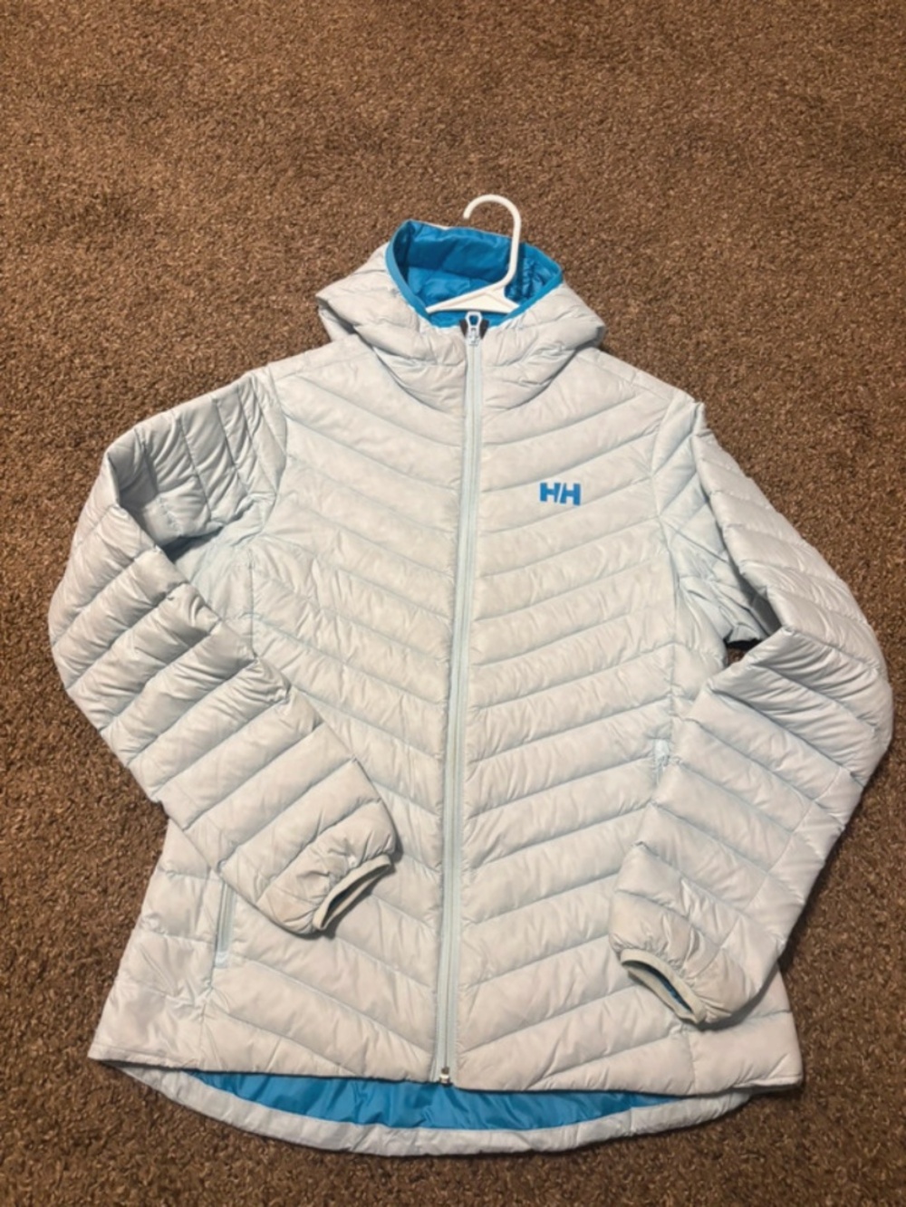 Helly Hansen Womens 550 fill down Puffer Jacket size Medium blue quilted puffe